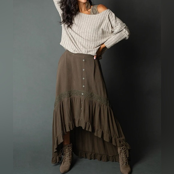 Olive Green Maxi Skirt - Picture 6 of 7